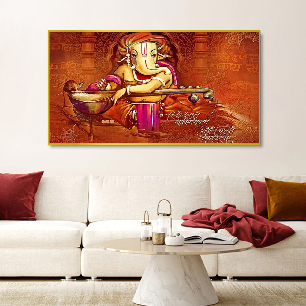 Auspicious Ganesha Playing Veena Canvas  Wall Painting Main image