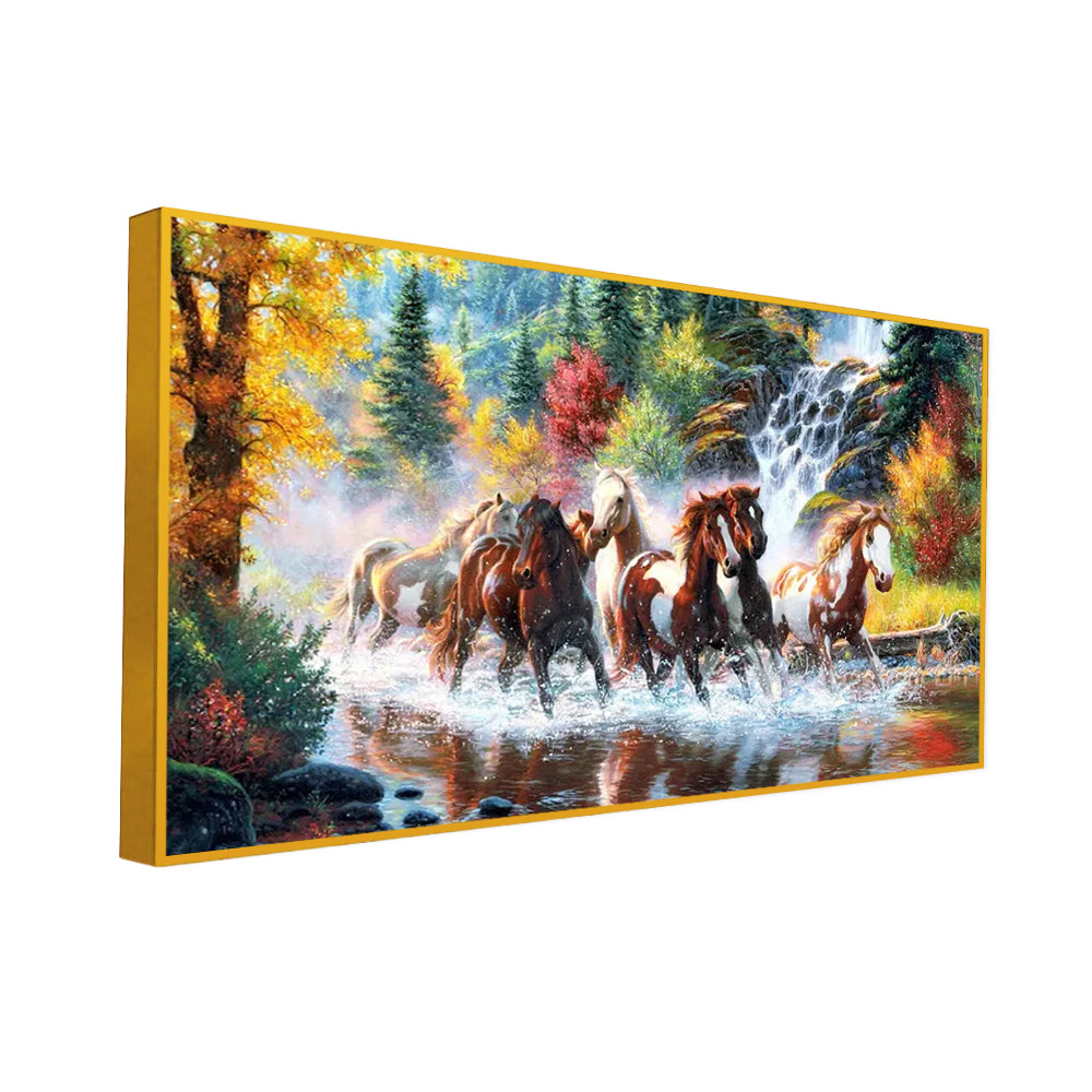 Seven Running Horses in Water Canvas  Big Panoramic Wall Painting Secondary image