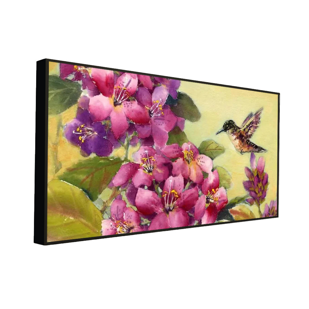 Beautiful Flower Bunch and Humming Bird Canvas  Wall Painting Secondary image