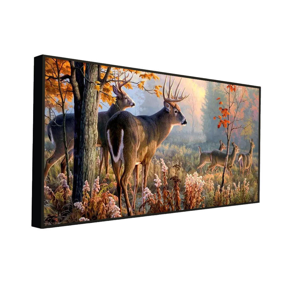 Beautiful Deer Forest Scenery Wide Format Canvas Wall Painting Secondary image