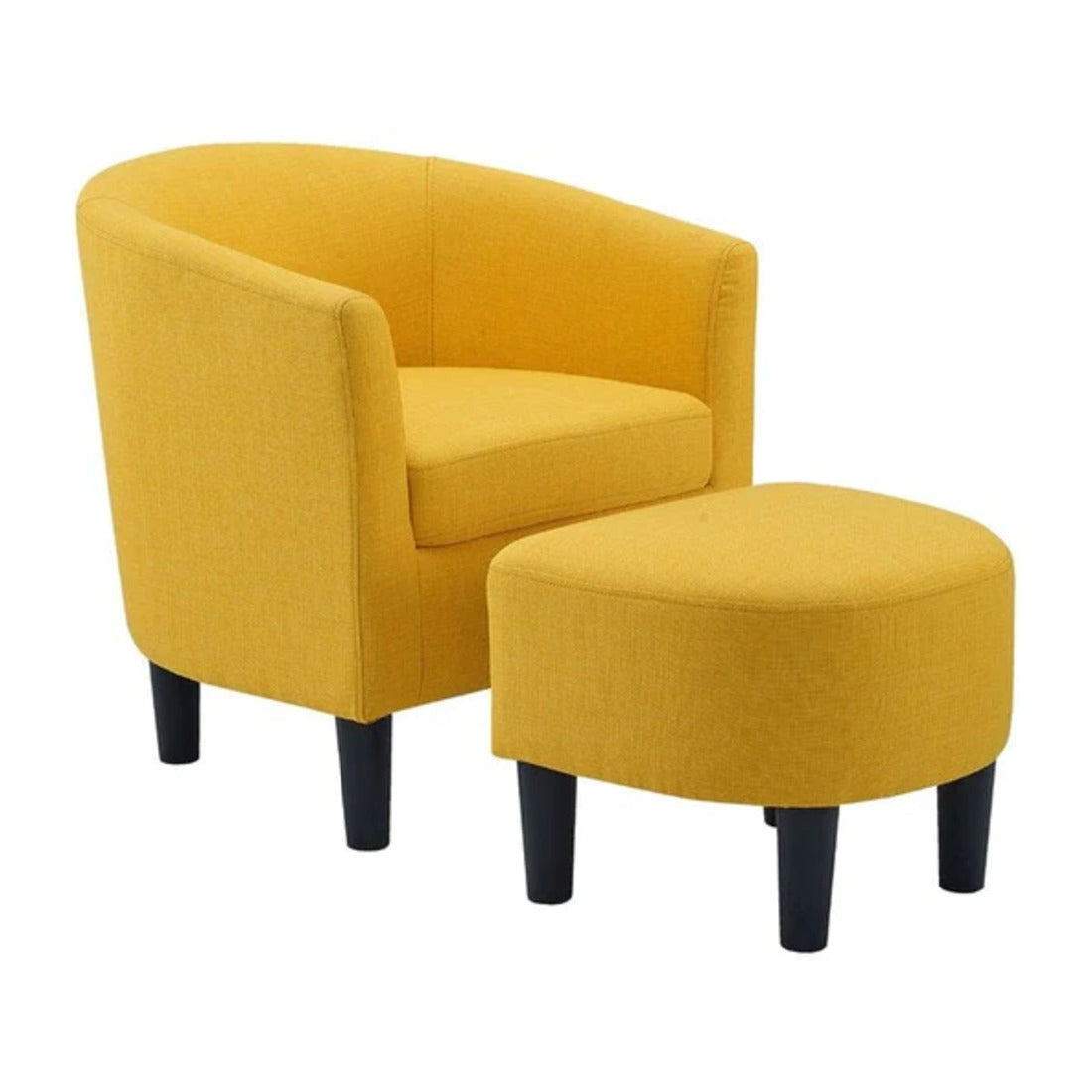 Yellow Comfy Round Back Velvet Chair With Ottoman Main image