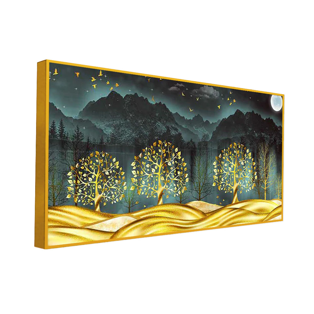 Wall Painting of Golden Trees in Dark Forest Secondary image