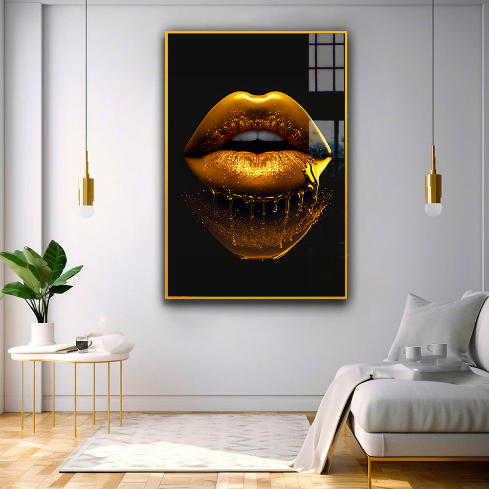 Sleek and Stylish Golden Lips: Modern Acrylic Wall Paintings for a Chic Décor Main image