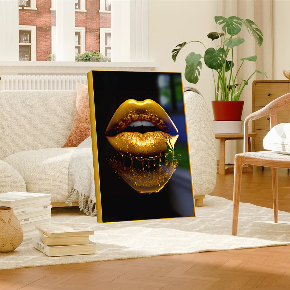 Sleek and Stylish Golden Lips: Modern Acrylic Wall Paintings for a Chic Décor Secondary image