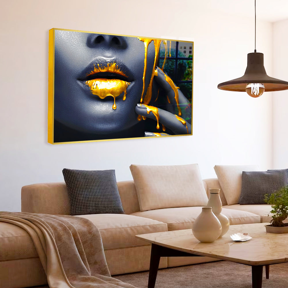 Women Lips Gold Drip Poster Fashion Girl Artwork Acrylic Wall Paintings Secondary image