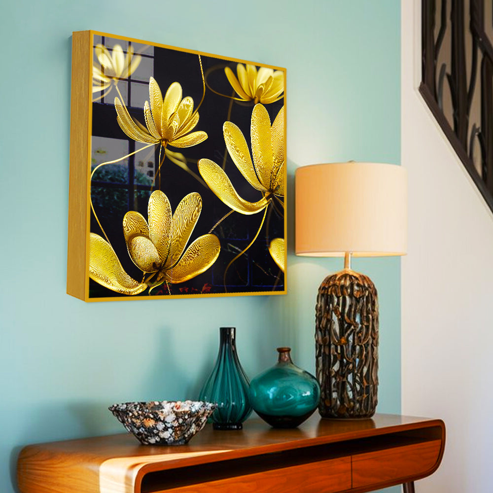 Beautiful Golden Flower Acrylic Wall Paintings & Art Secondary image