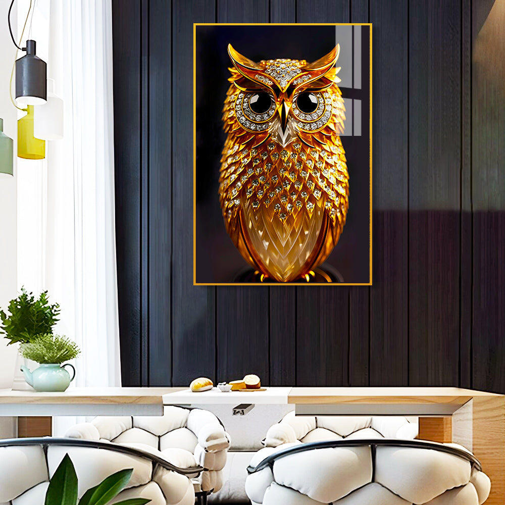Beautiful Golden Owl Acrylic Wall Paintings & Arts Main image