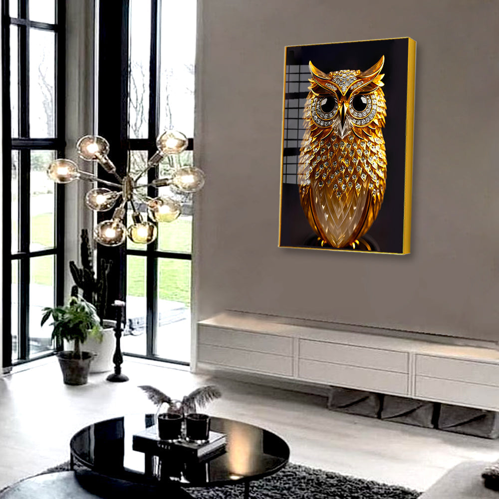 Beautiful Golden Owl Acrylic Wall Paintings & Arts Secondary image