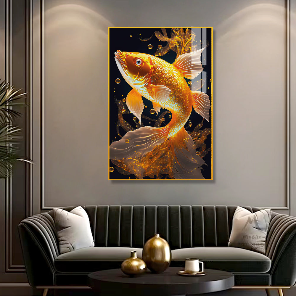 Beautiful Golden Fish Swimming Acrylic Wall Paintings & Arts Main image