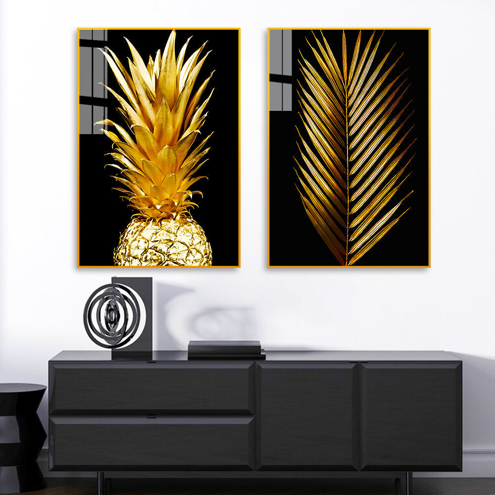 Beautiful Golden Pineapple & Palm Leaf Modern Acrylic Wall Paintings & Arts Main image