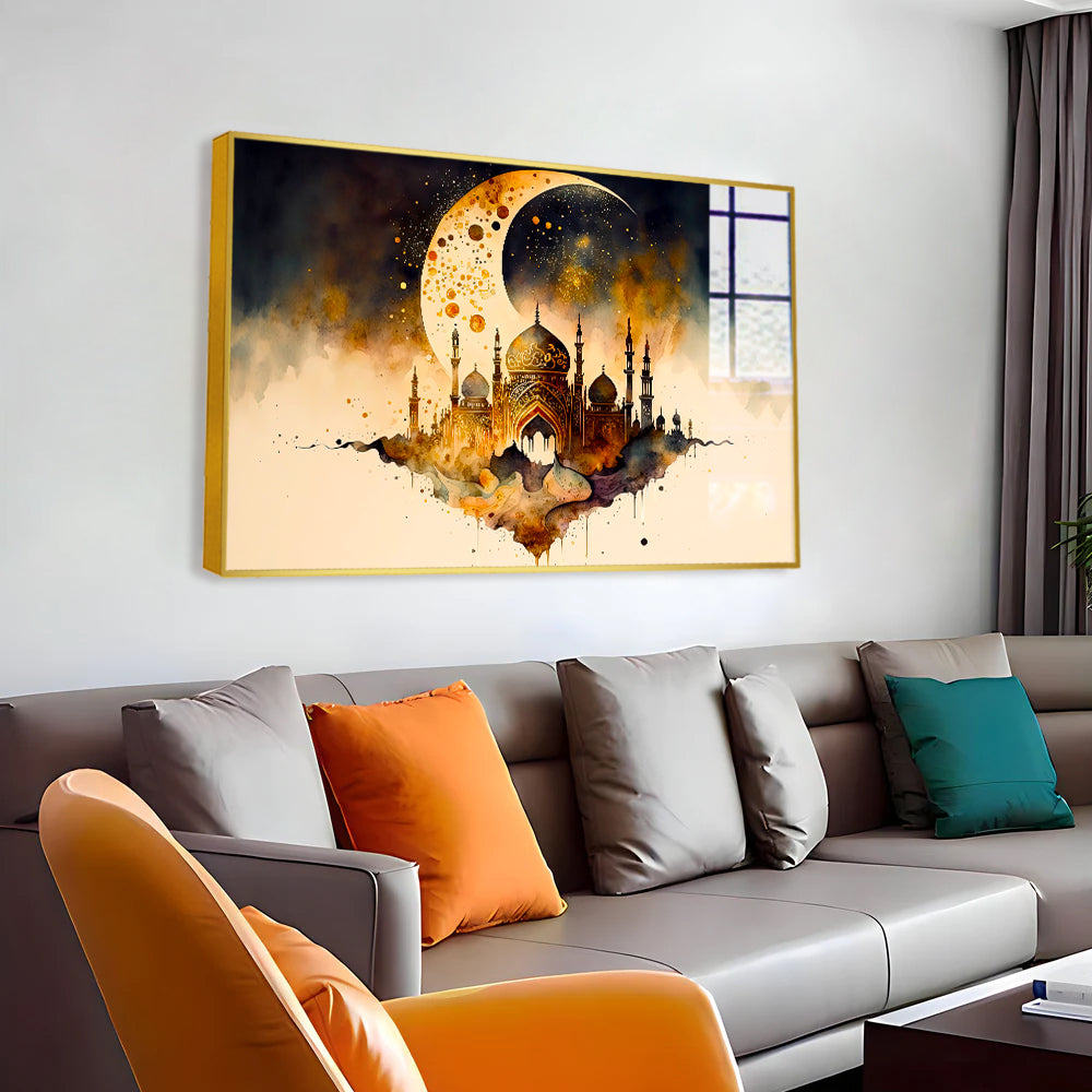 Beautiful Islamic Mosque with Moon Acrylic Wall Paintings & Arts Secondary image