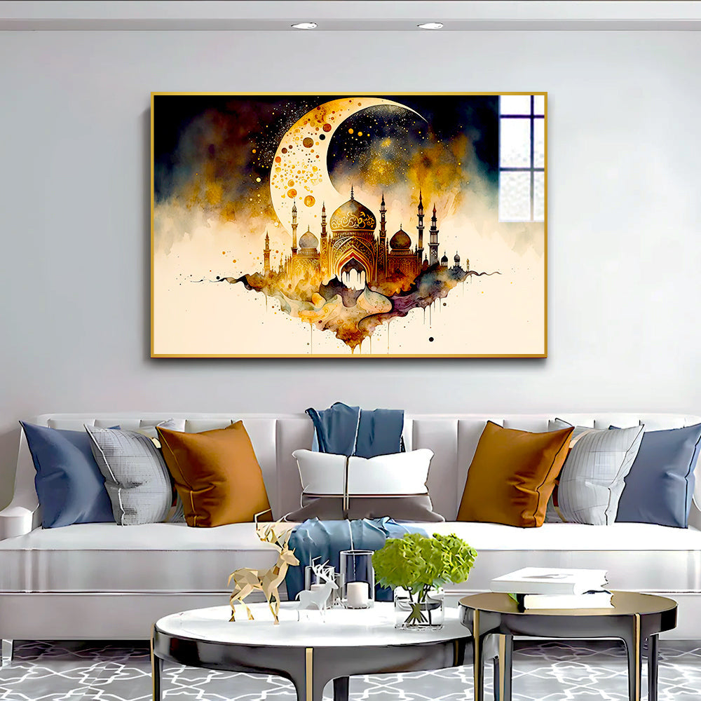 Beautiful Islamic Mosque with Moon Acrylic Wall Paintings & Arts Main image