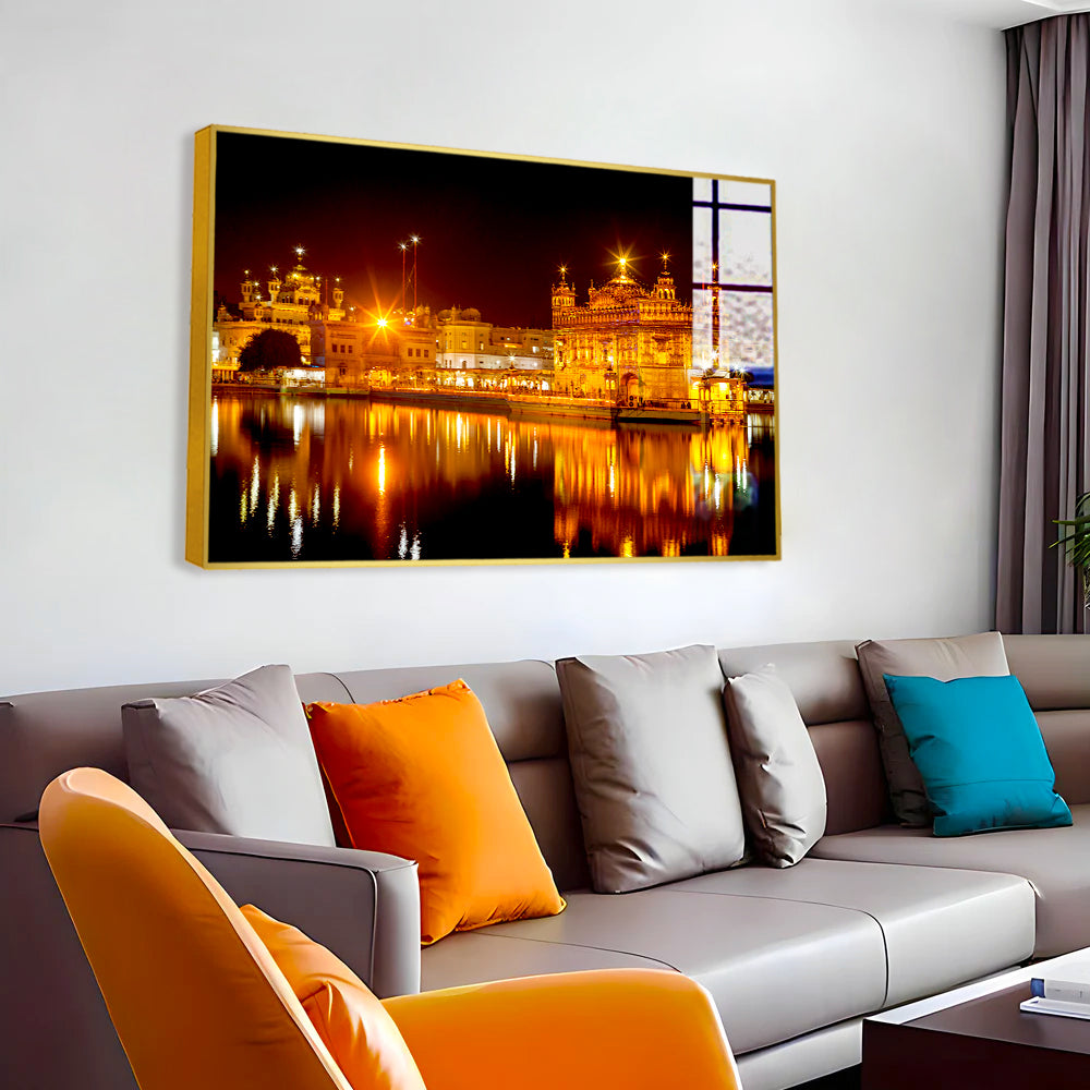 Beautiful Golden Temple in Night Acrylic Wall Paintings & Arts Secondary image