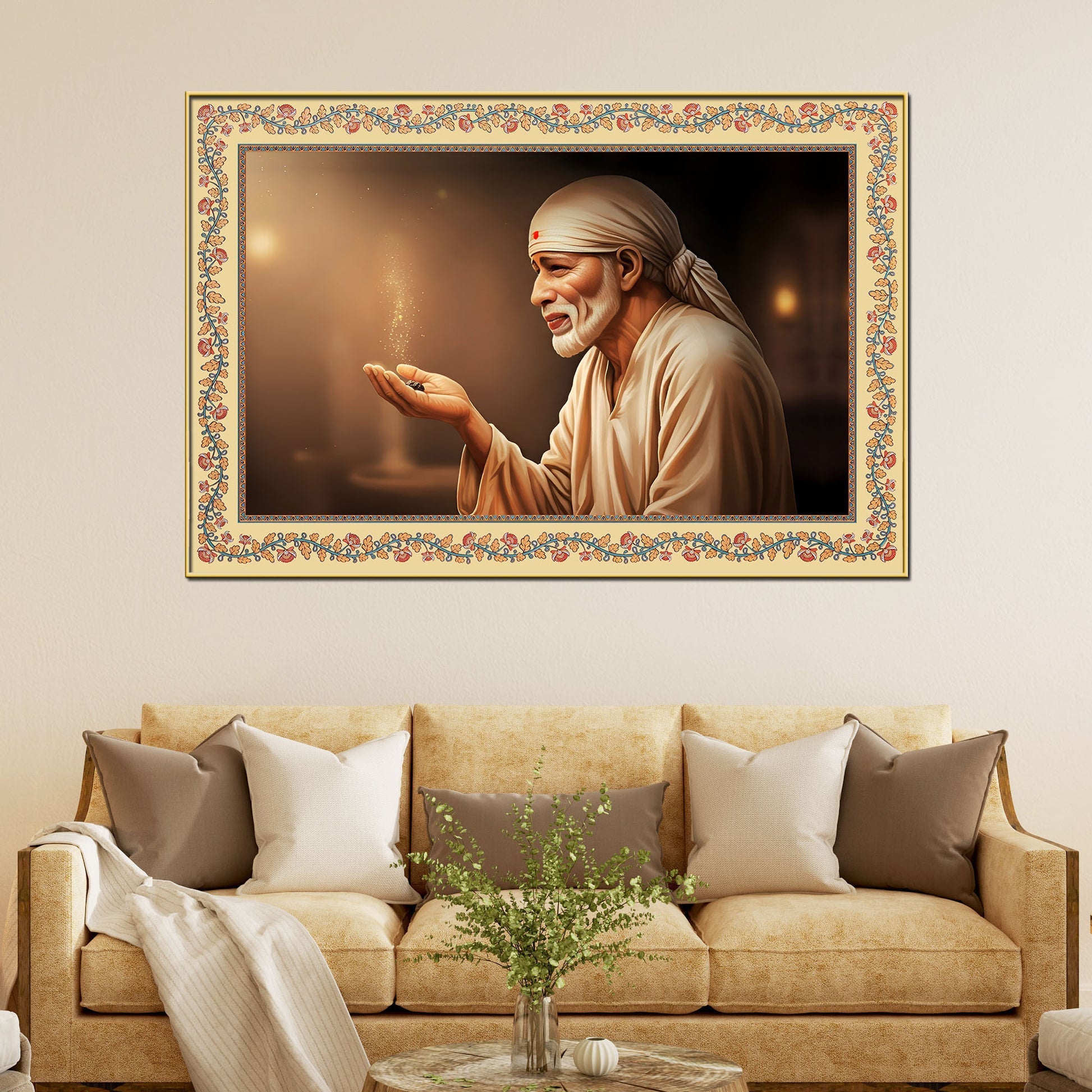 Sacred Shirdi Sai Baba Floral Border Canvas Wall Painting Main image