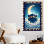 Serene Kaaba Black Cube Floral Border Vertical Wall Painting