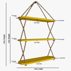 Wooden Wall Hanging Planter Shelf, Cross Rope with Three Layer (Yellow Color)