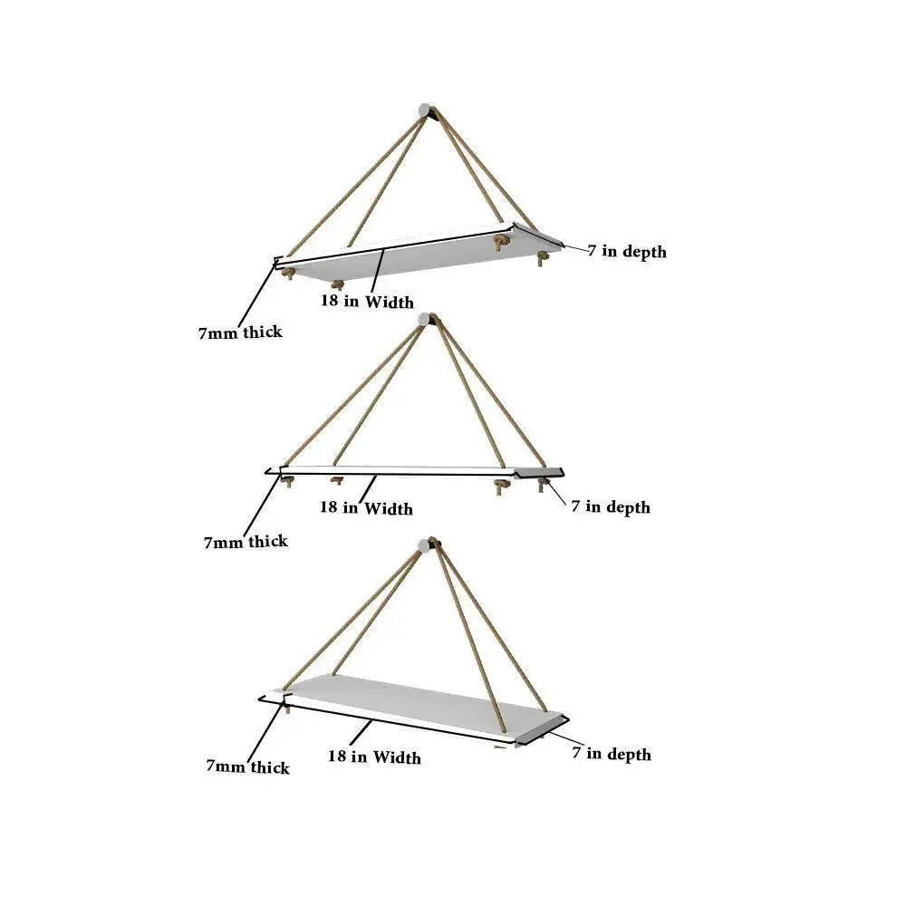 Wooden Wall Hanging Planter Shelf with Rope (White, Set of 3)