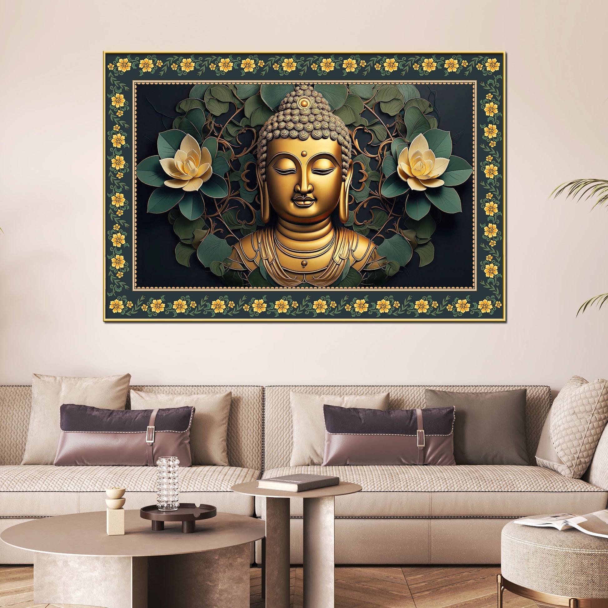 Symbol of Peace Gautam Buddha Border Canvas Wall Painting Secondary image