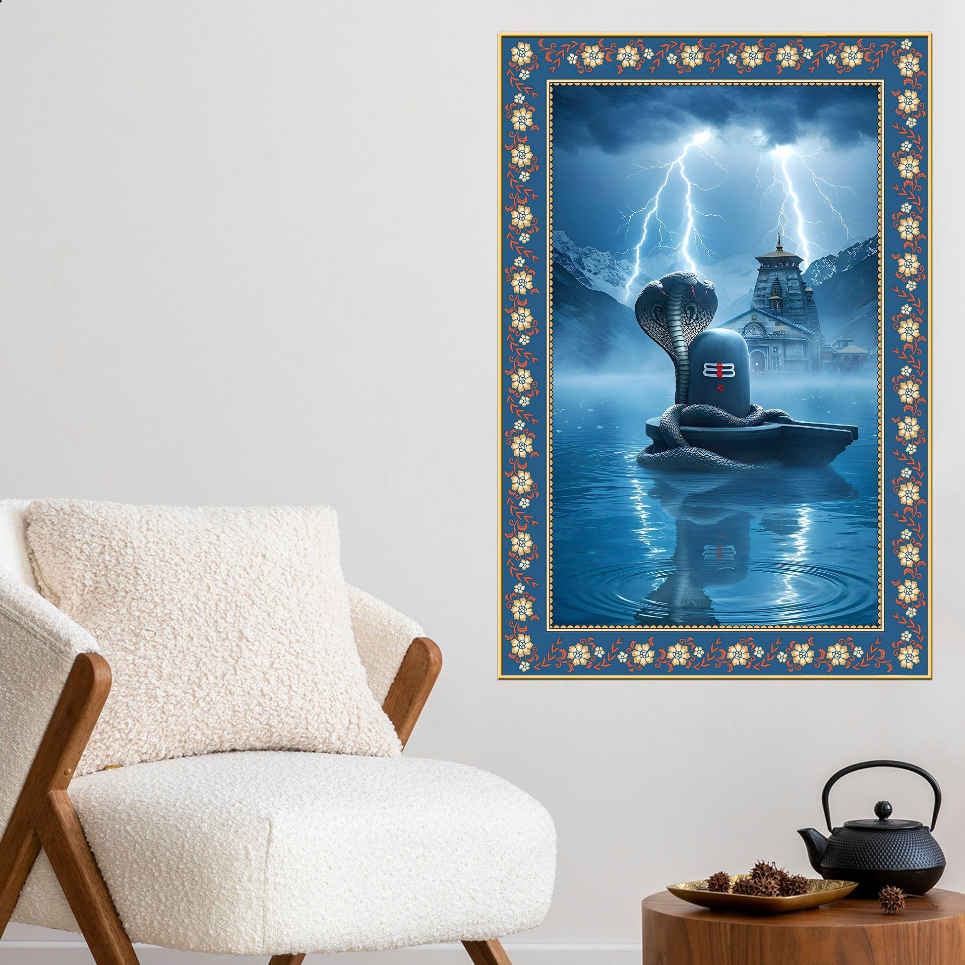 Symbol of Shiva’s Energy Floral Border Vertical Wall Painting Secondary image