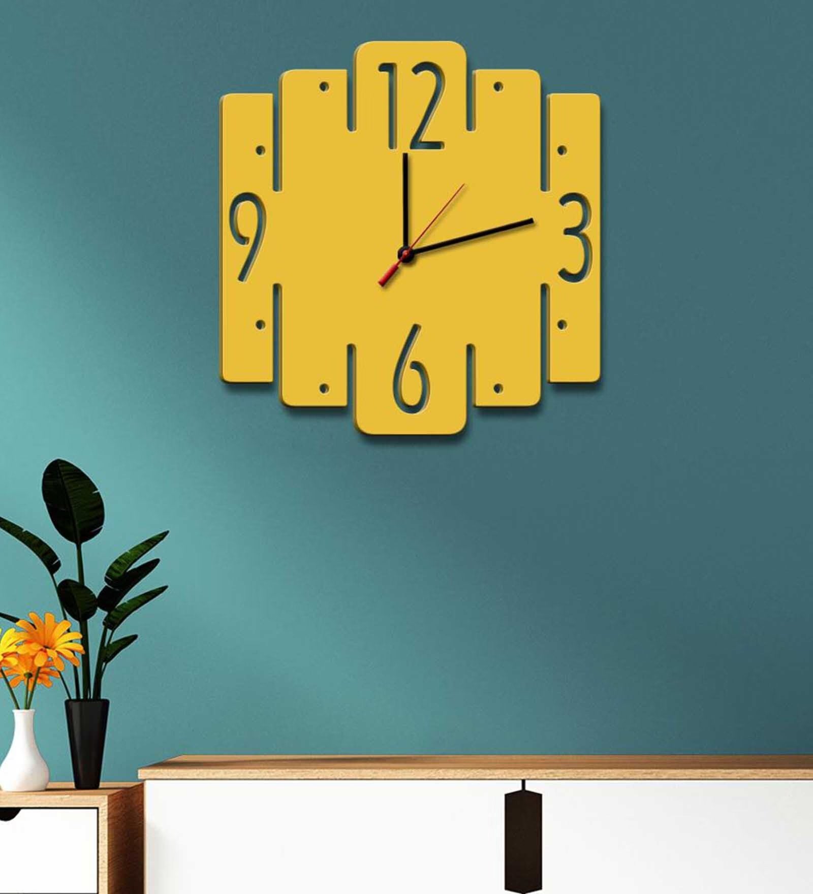 Yellow MDF Zig Zag Modern Wall Clock Main image