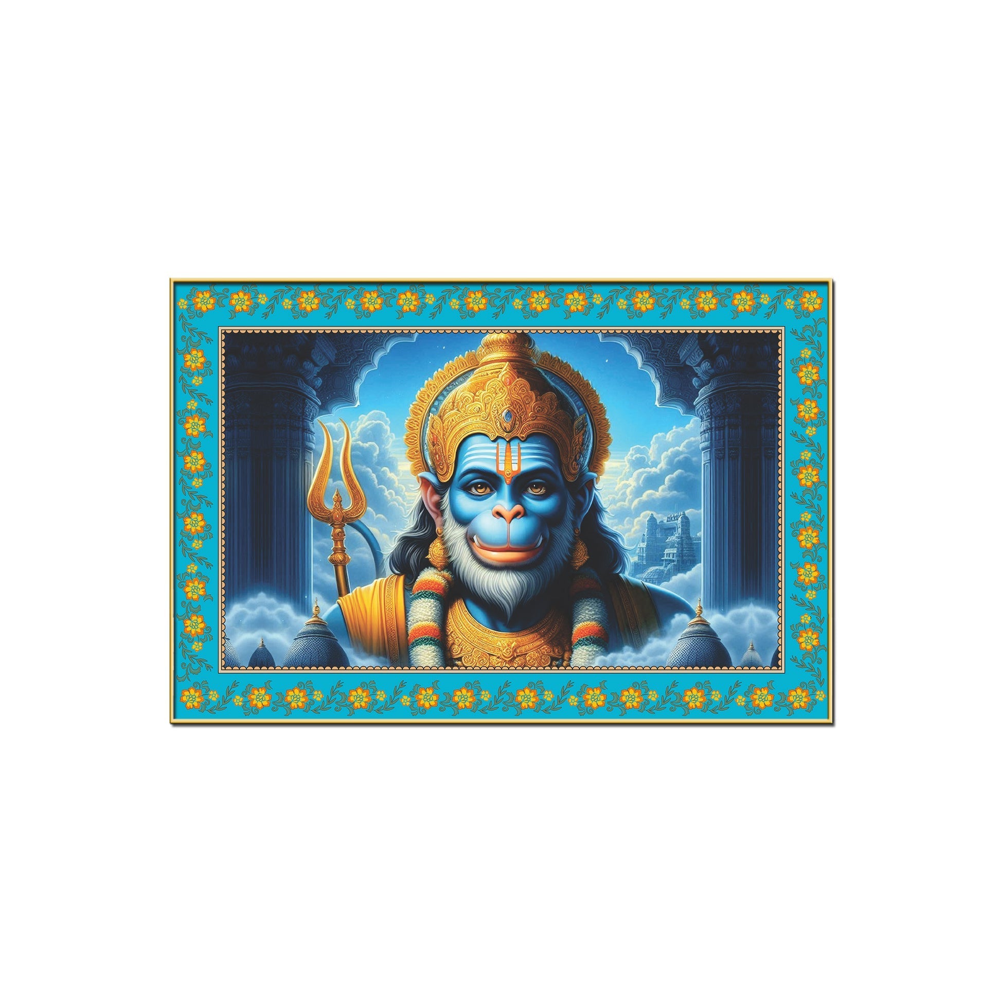 Veer Bajrangi Hanuman Floral Border Canvas Wall Painting