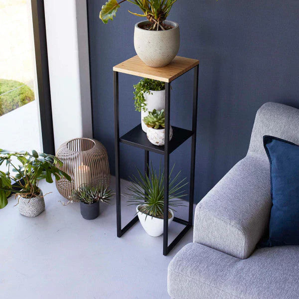 Wood Pedestal 2-Tier Square Shape Black Stand End Side Table Main image