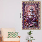 Vighnaharta Shree Ganesh Floral Border Vertical Wall Painting